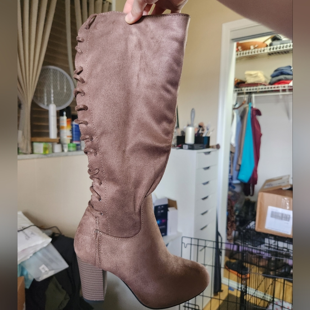 Top moda taupe boots with lace up detail NEW